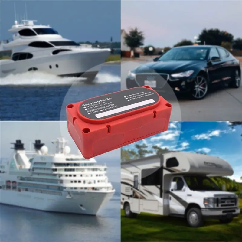 B03B-Heavy Duty 300A Bus Bar Box With 4 Terminal M10 Studs Modular Power Distribution Block For Marine/Solar 48V DC Systems