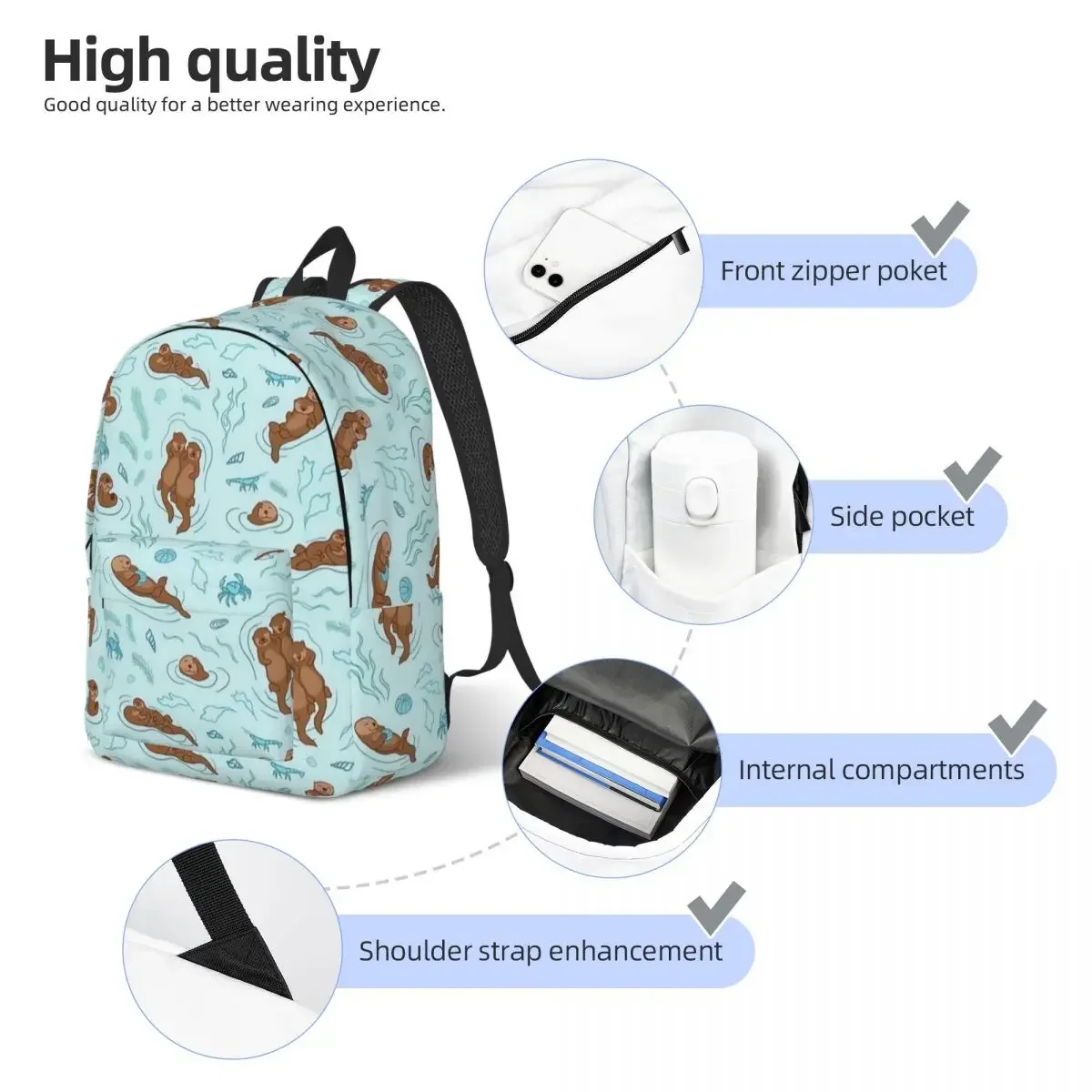 Kawaii Seeotter niedlichen Tiermode Rucksack Sport High School Wandern Reise Tages rucksack für Männer Frauen Laptop Computer Leinwand Tasche