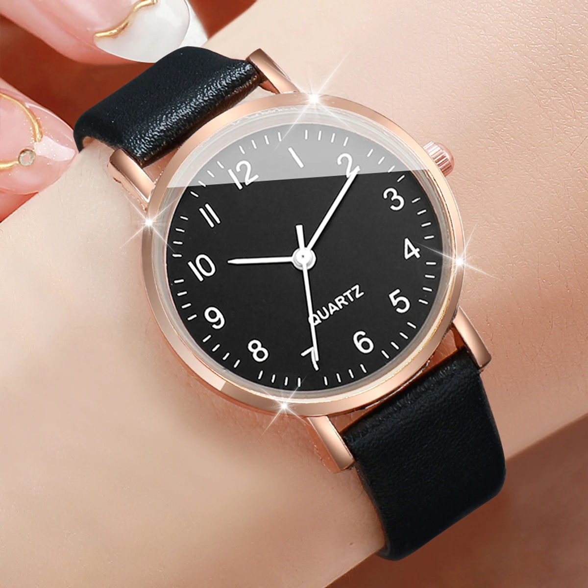 2PCS/Set Fashion Women\'s Watch Fashion Arabic Digital Dial Leather Quartz Watch