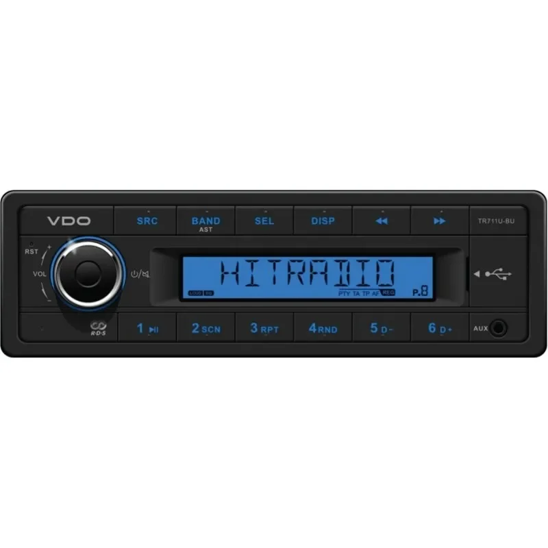 TLF VDO 12V Rádio RDS USB MP3 WMA Retroiluminação Azul VDO TR711U-BU