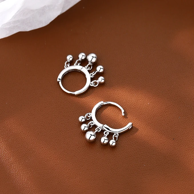 Silver Color Trendy Round Bead Tassel Hoop Earrings for Fashion Women Fashion Jewelry Light Luxury Accessories