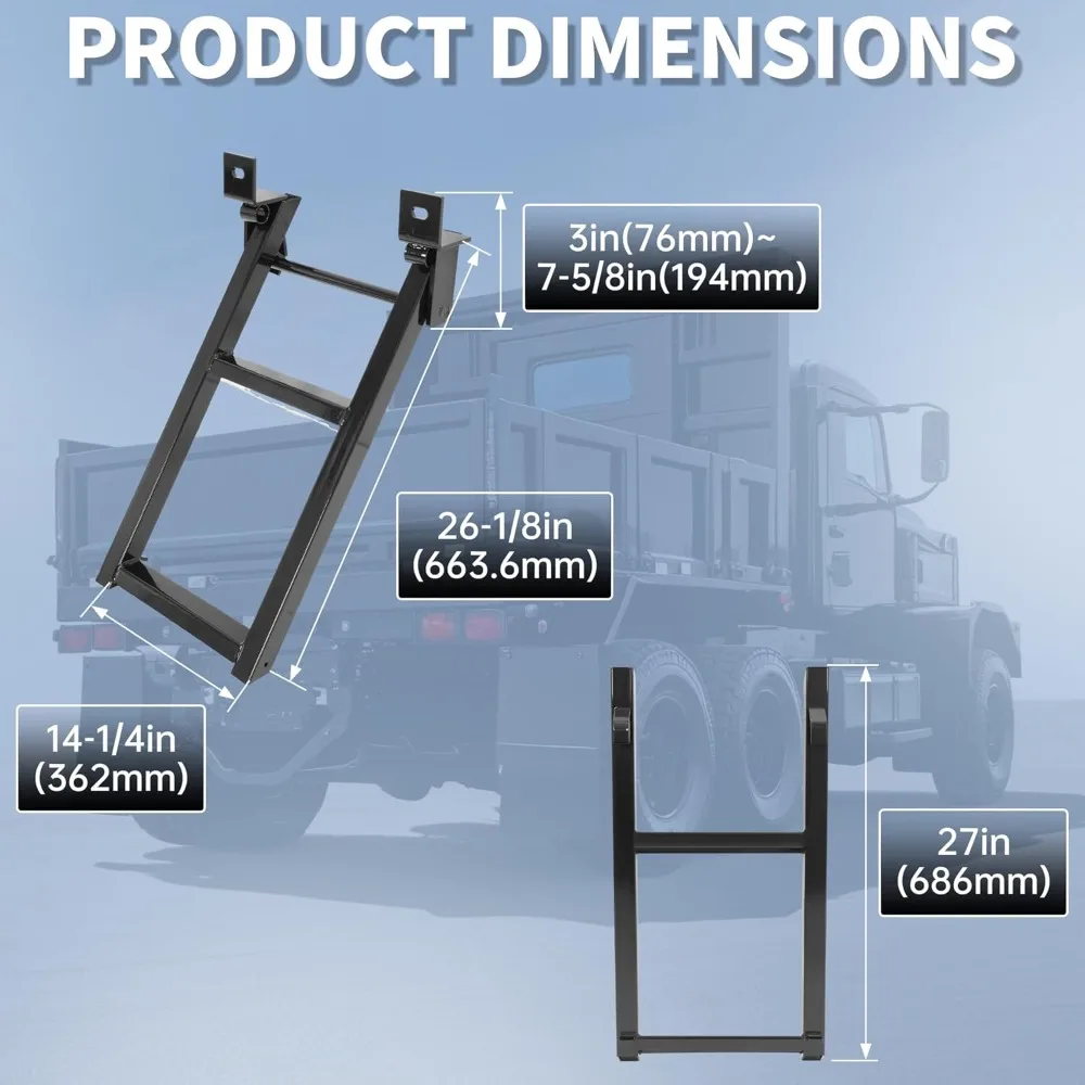 Opstapsladder met 2 treden, intrekbare achterklep, zwart gepoedercoat, zware stalen vrachtwagenbedladder met L-vormige beugel 27