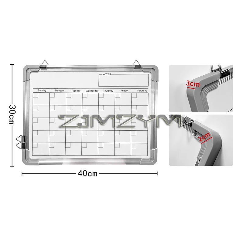 Papan putih gantung dinding 40x30cm, papan putih untuk dinding dengan penghapus kering Set spidol Magnet sisi ganda kalender papan putih