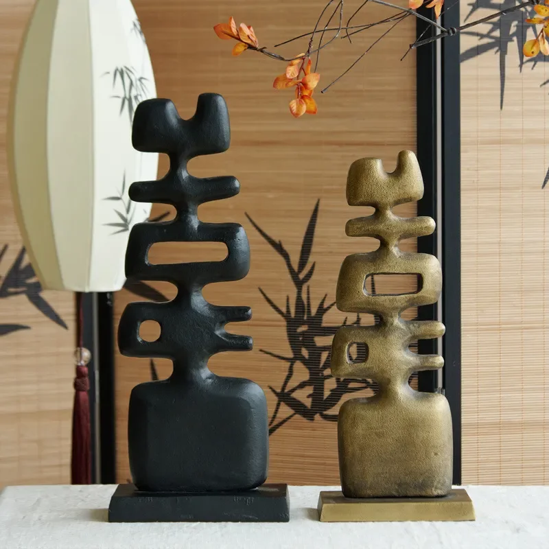 Modern Abstract Fish Bone Metal Sculpture Black Bronze Aluminum Hollow Ornament Creative Happy Character Home Decor Art Piece