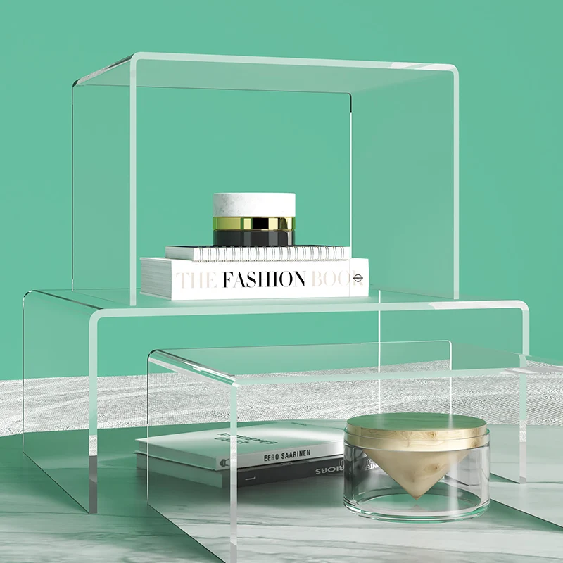 Acrylic Riser ,Rectangular Clear Acrylic Display Stand,Display Shelf for Retail Desktop Shoe Showcase Jewelry Funko Pop Figures