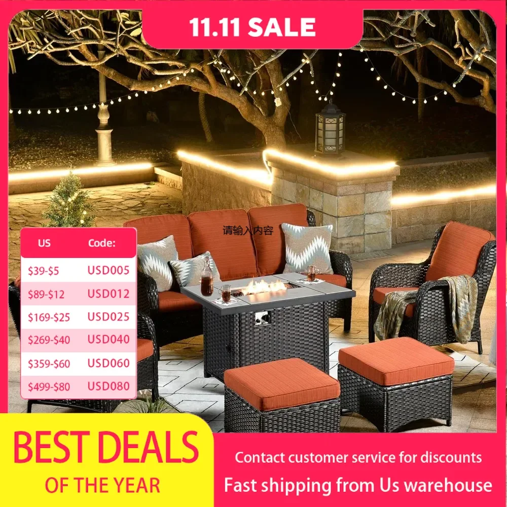 Patio Furniture 6 Piece Outdoor Furniture Set All Weather Rattan Outdoor Sectional Sofa for Garden Deck Backyard