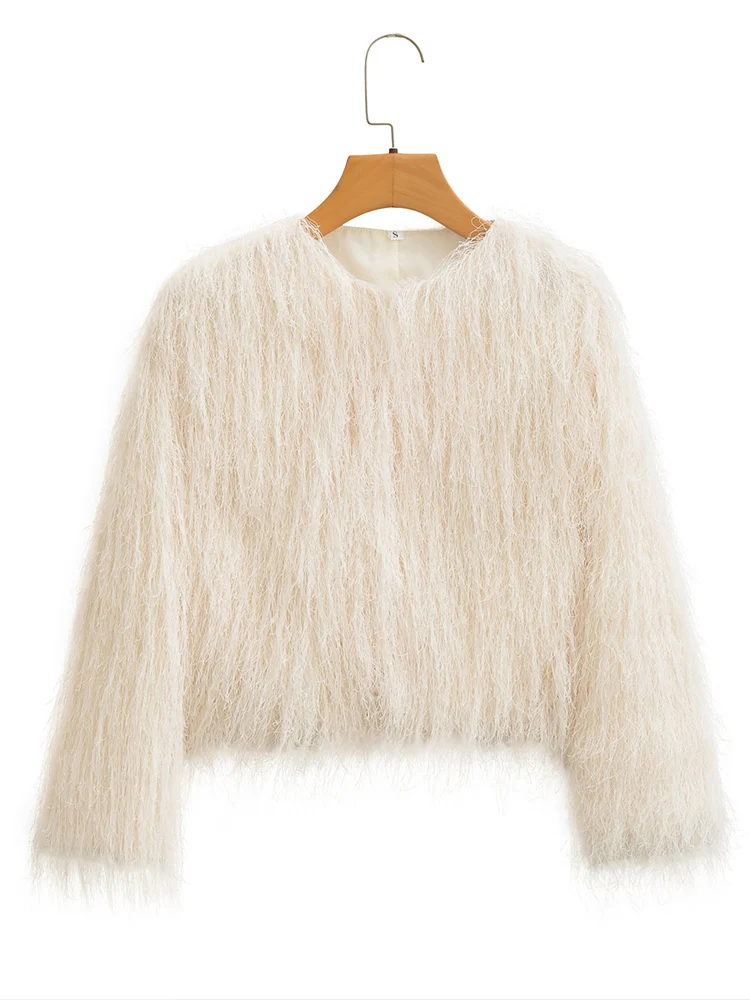 

European style new women's fashion versatile temperament solid color long sleeve round neck tassel jacket coat