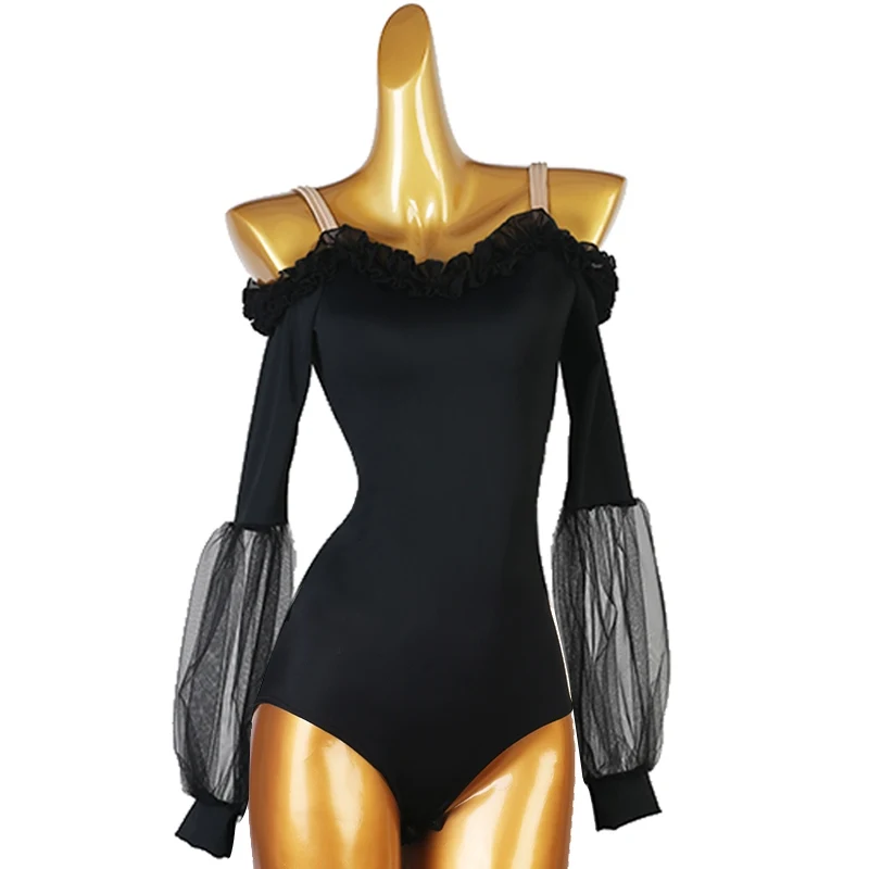 

Latin Dance Costumes Lantern Sleeve Long Sleeved Backless Jumpsuit Modern Ballroom Chacha Dance Clothes Dance Wear Top DQL10379