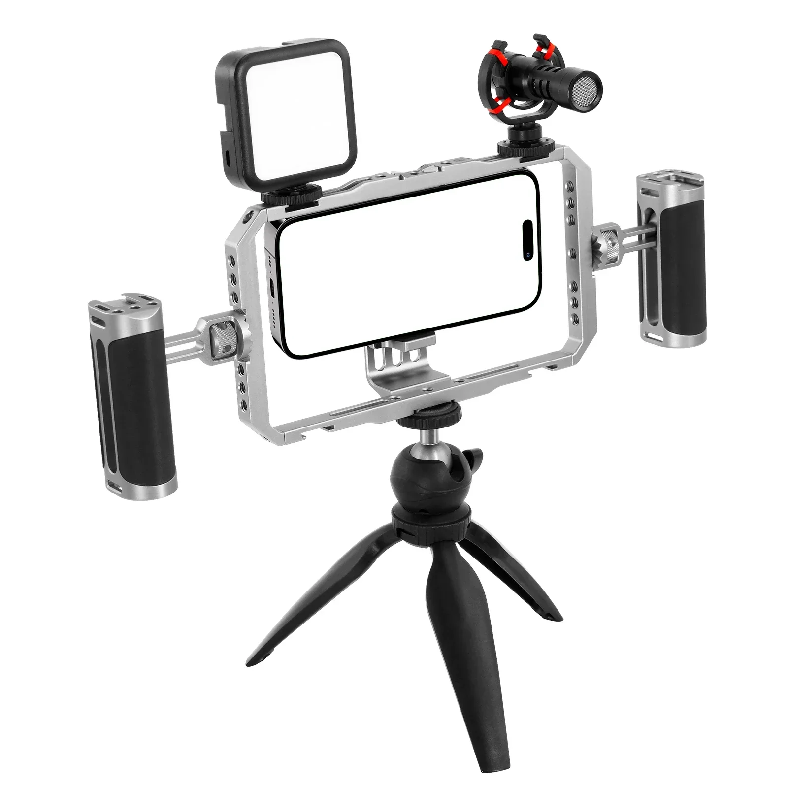 

Держатель для телефона Mamen из алюминиевого сплава, тип «кроличья клетка», с 2 силиконовыми креплениями, для стабильной съемки, ручной держатель для мобильного телефона и камеры