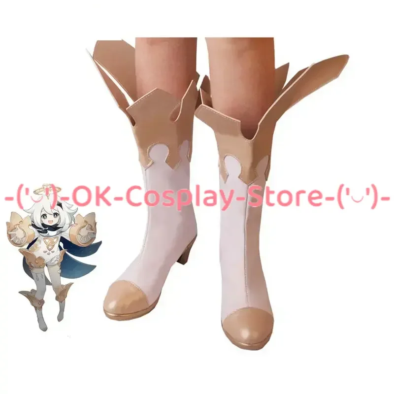 Paimon Cosplay Shoes High Heel PU Leather Shoes Game Genshin Impact Cosplay Props Halloween Carnival Boots Custom Made