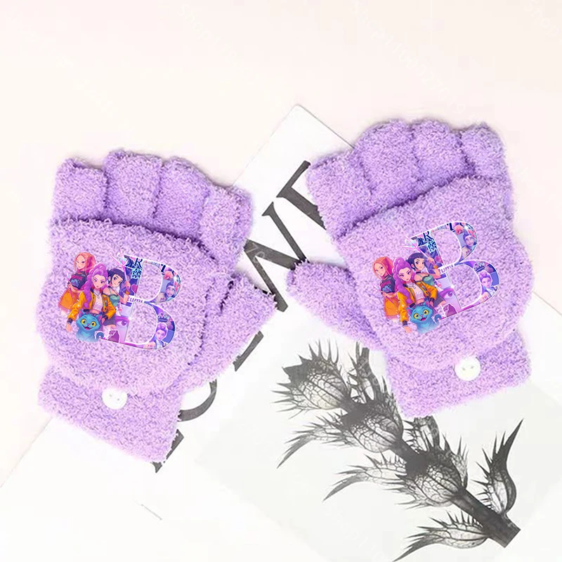 قفازات K Pop Demon Hunters للأطفال للأولاد والبنات للجنسين بحروف كرتونية نصف إصبع قفازات عصرية للشتاء وهدايا عيد الميلاد وأعياد الميلاد #3