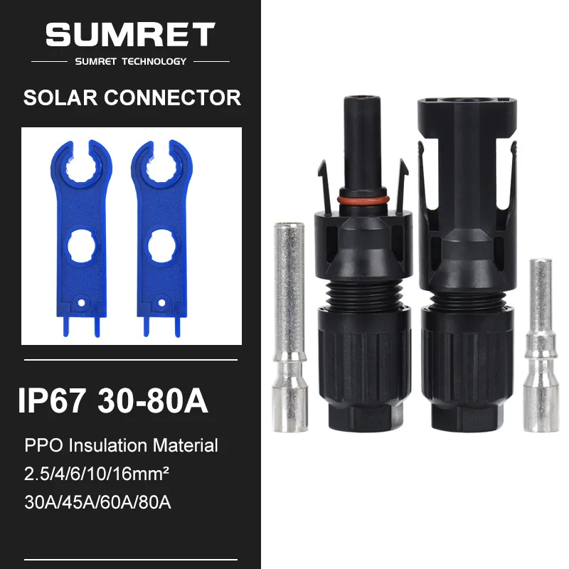 

30A/45A/60A/80A Solar Connector Male And Female Plug 1000V DC Photovoltaic Connectors For 2.5/4/6/10/16mm2 IP67 Waterproof