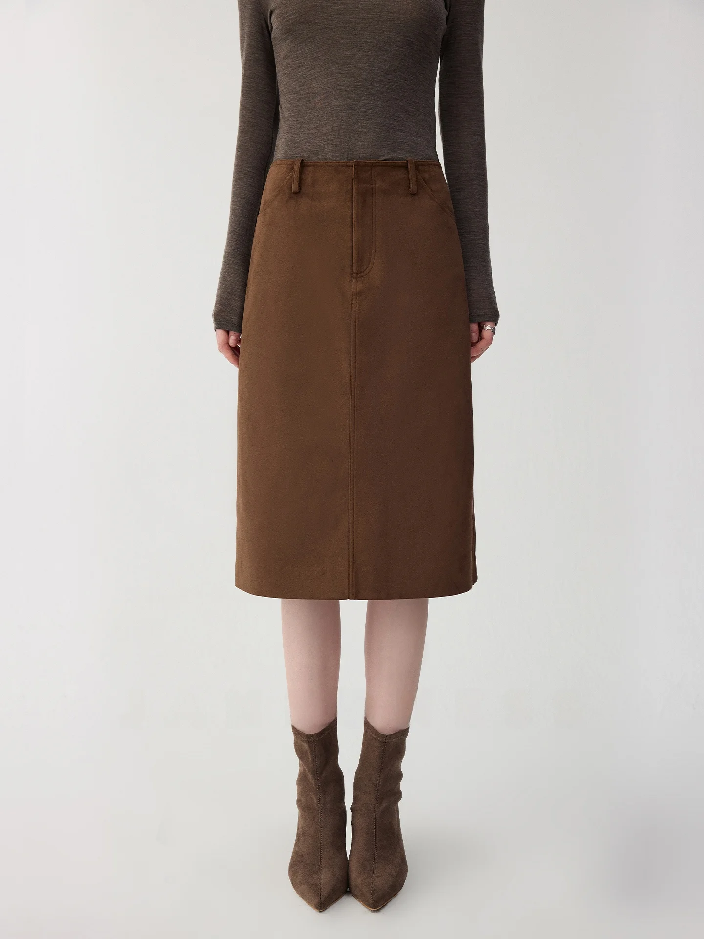 

JANEON Vintage mat Smooth Mermaid Suede Skirt Women's ort Version Casual mid Waist PU Fabric Skirts