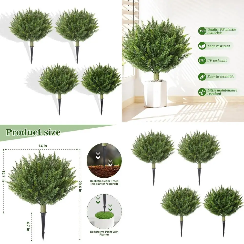 

Set of 4 UV-Resistant 20 Artificial Cypress Topiary Shrubs with Ground Spikes - Realistic Green Outdoor Plants for Porch, Patio,