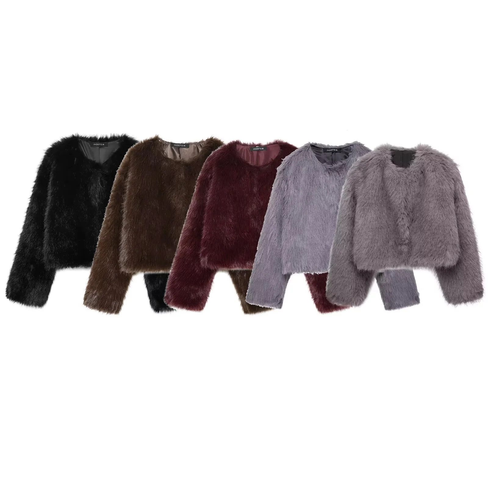 

2025 Winter New Women's Casual Fashionable Simple Elegant Round Neck Long Sleeve Faux Fur Jacket with Concealed Buttons