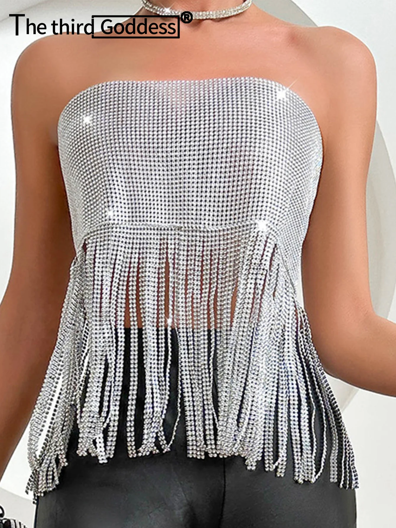 Sexy y2k clothes rhinestone corset crop top women summer see through fishnet beach tank tops woman clothing club party tube top