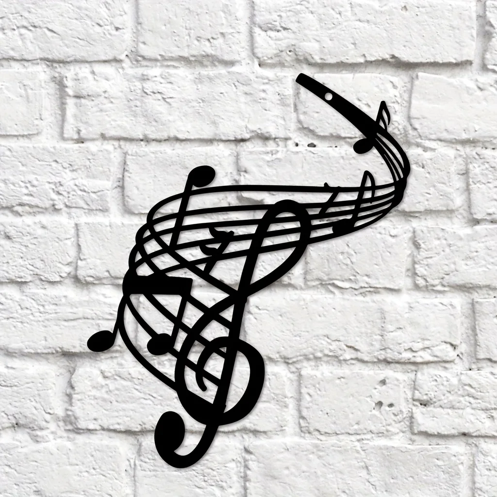 Music Notes Wall Art Metal Wall Decor, Black Wall Signs, Hanging Sculpture For Home Bedroom Kitchen Garden Housewarming Gift