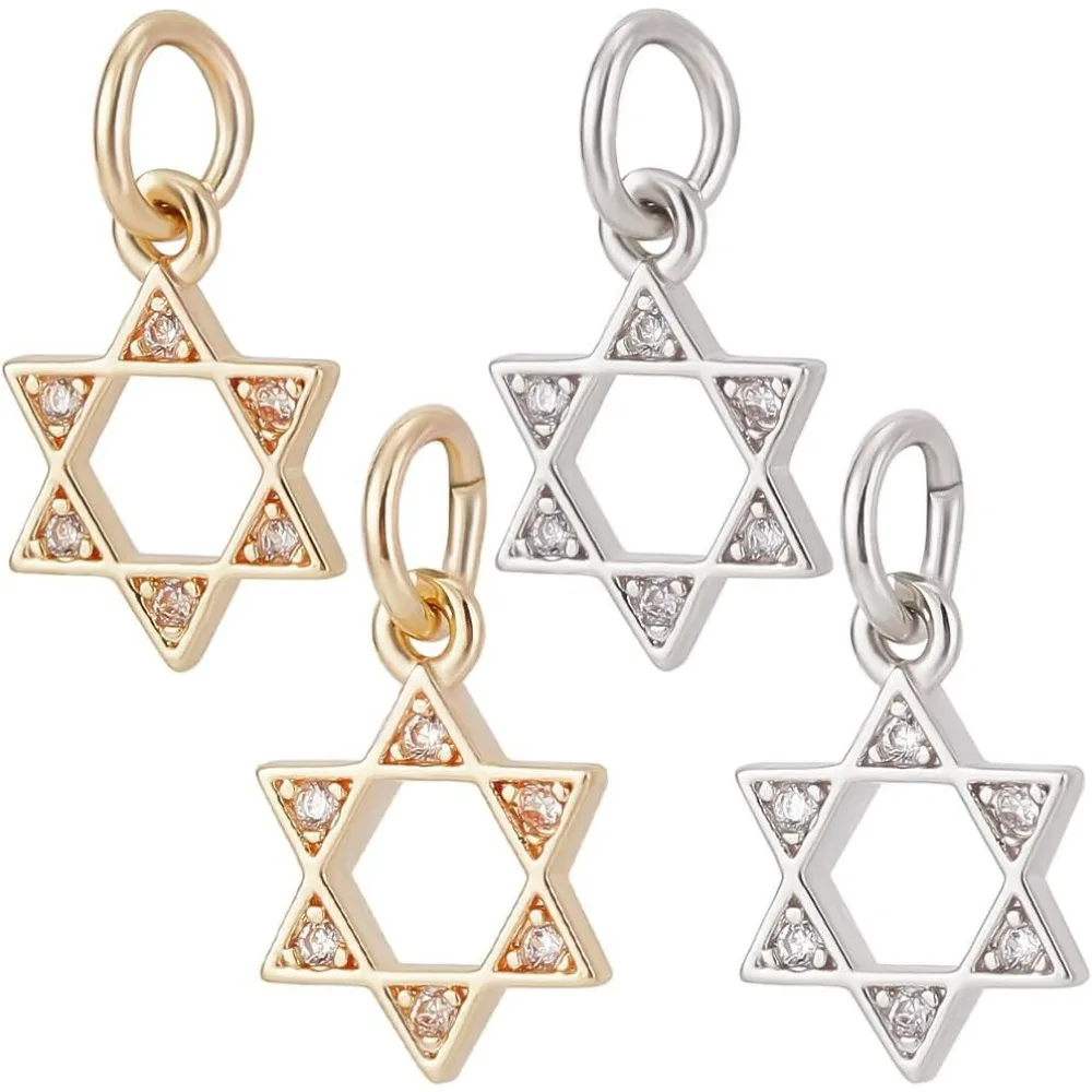 

1 Box 16Pcs Star of David Charm Star Pendant Charms 14K Gold & Platinum Plated Brass Cubic Zirconia for Jewelry Making Necklace