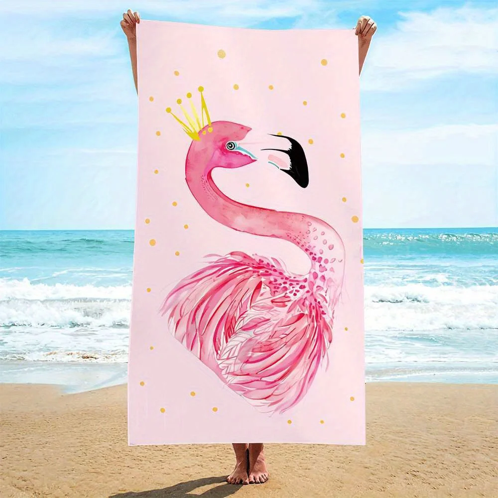 Single Pack, Ultra-Fine Fiber, Pink Flamingo with Golden Crown Beach Towel, Quick-Drying Ultra-Fine Fiber, Strong Wrap Design