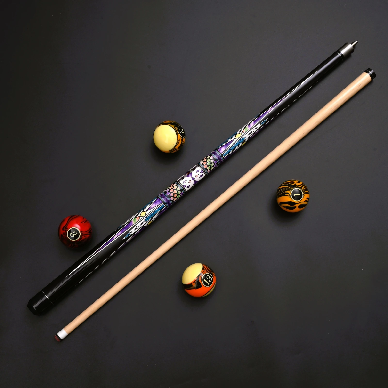 13mm Maple Pool Cue with Full-Length Grandiose Water Transfer Decal | Premium 57-Inch Design