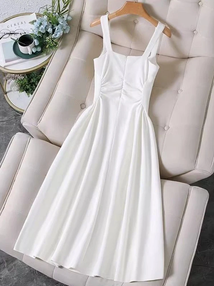 Elegante Camis Kleid Frauen Koreanische Süße Party Kleid Mode Slim Fit EINE Linie Lange Kleider Sommer Neue Chic Damen Solide Vestidos