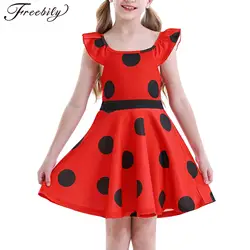 Kids Girls Lace Polka Dots Dress A-line Short Playwear Princess Birthday Party Dress Carnival Halloween Cartoon Cosplay Costume