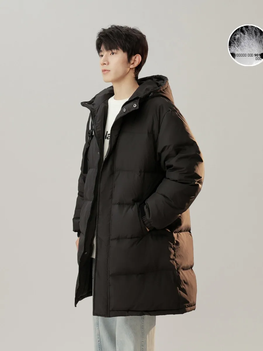 

Мужская теплая пуховая куртка с капюшоном, белая, молодежная, модная, зимняя верхняя одежда, с длинными рукавами, на молнии, однотонная