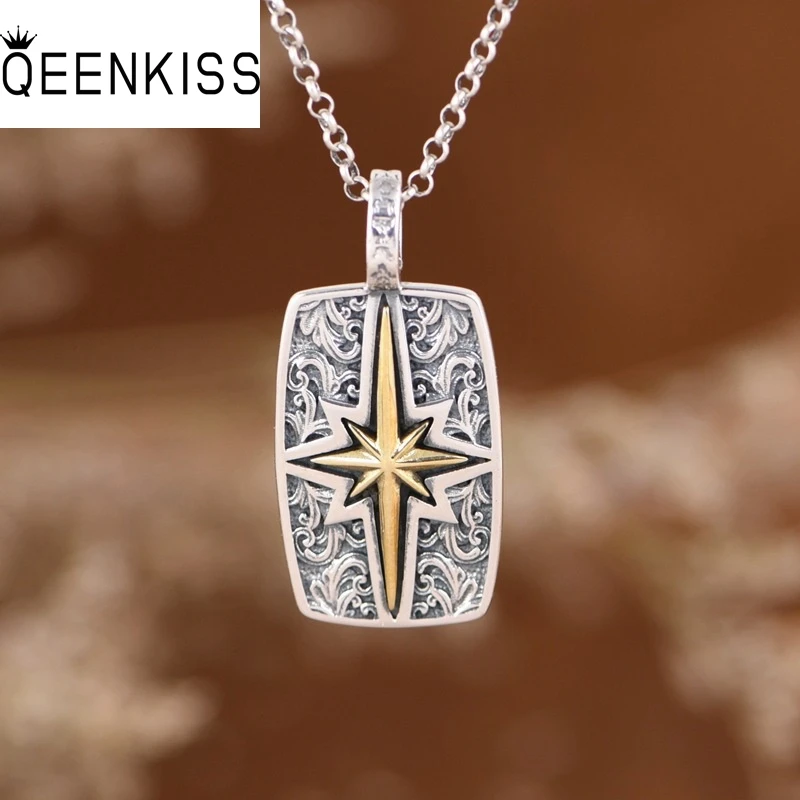 

QEENKISS 925 Sterling Silver Vintage Cross Star Necklace Pendants For Women Men Party Birthday Wedding Christmas Gifts PT653