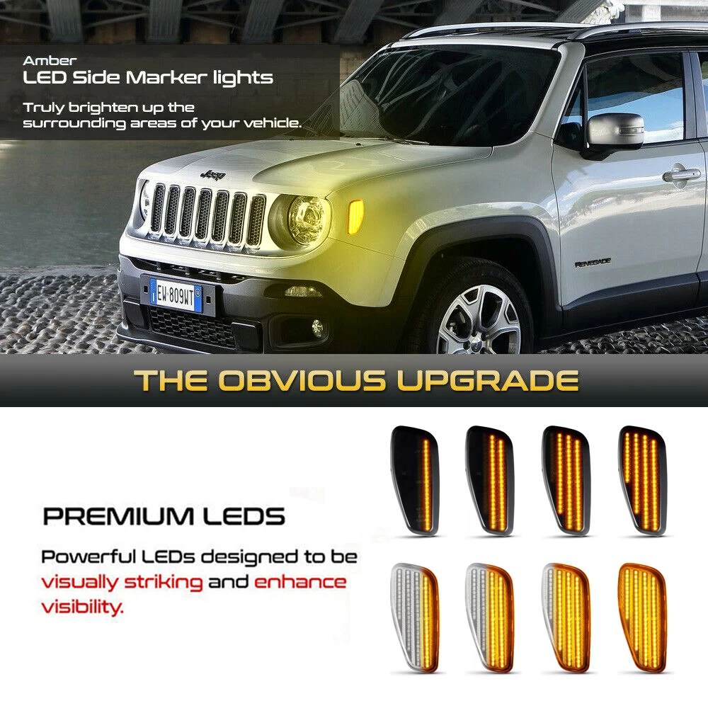 2pc Clear Lens Led Front Side Marker Light For Jeep Renegade BU 2014-2021 Full Led Turn Signal Lamps Amber Color OEM: 68256049AA