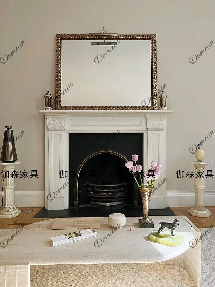 Jane European solid wood arch fireplace decorative cabinet French solid wood high-end design retro curved fireplace