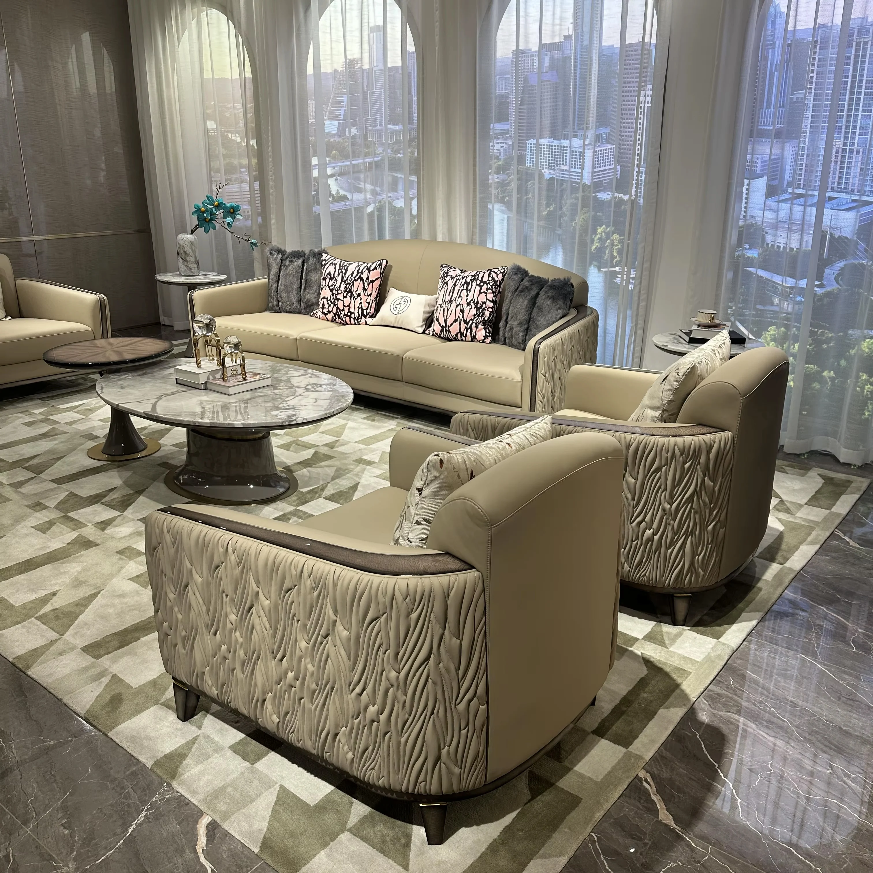 

High-end living room sofa furniture manufacturer Modern luxury leather combination sofa set furniture