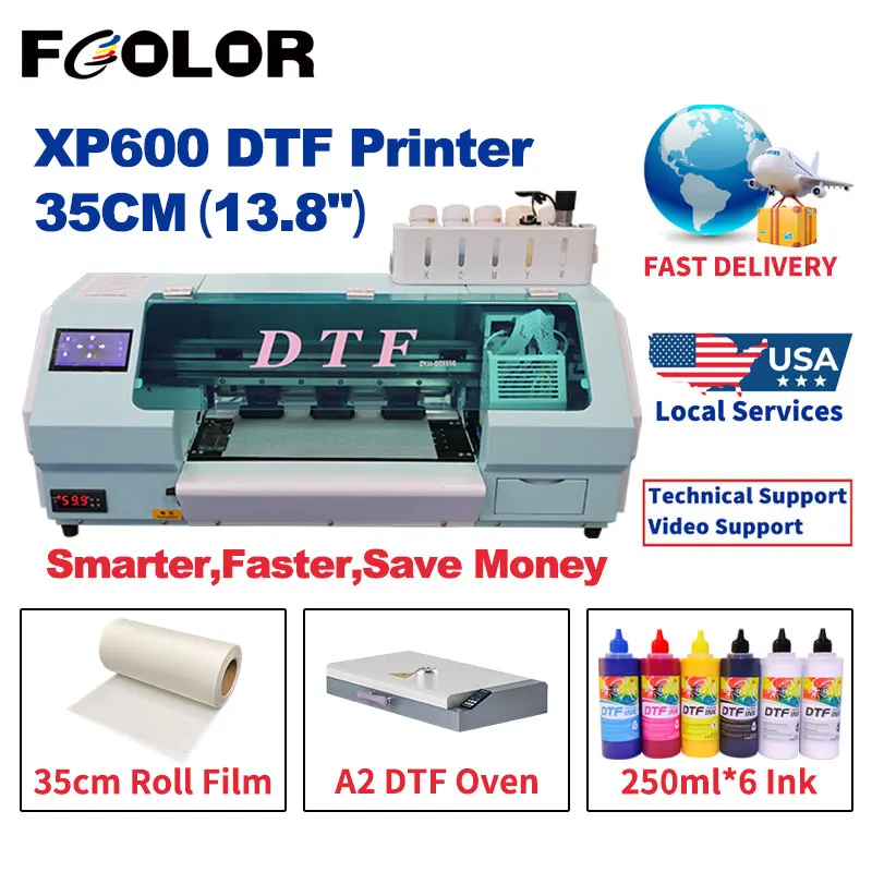 

Fcolor Single XP600 Printhead 35cm DTF Printer with DTF Curing Oven 13.8in T Shirt Printing Machine for Clothes T-shirt Textiles