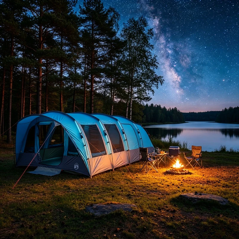 8-Personen-Familien-Tunnelzelt - Ripstop-Gewebe mit versiegelten Nähten - Einfacher Aufbau - Separate Schlafkabinen - Ideal für Garten, Rasen, Picknick, Strand, Party - Geräumiges Campingzelt