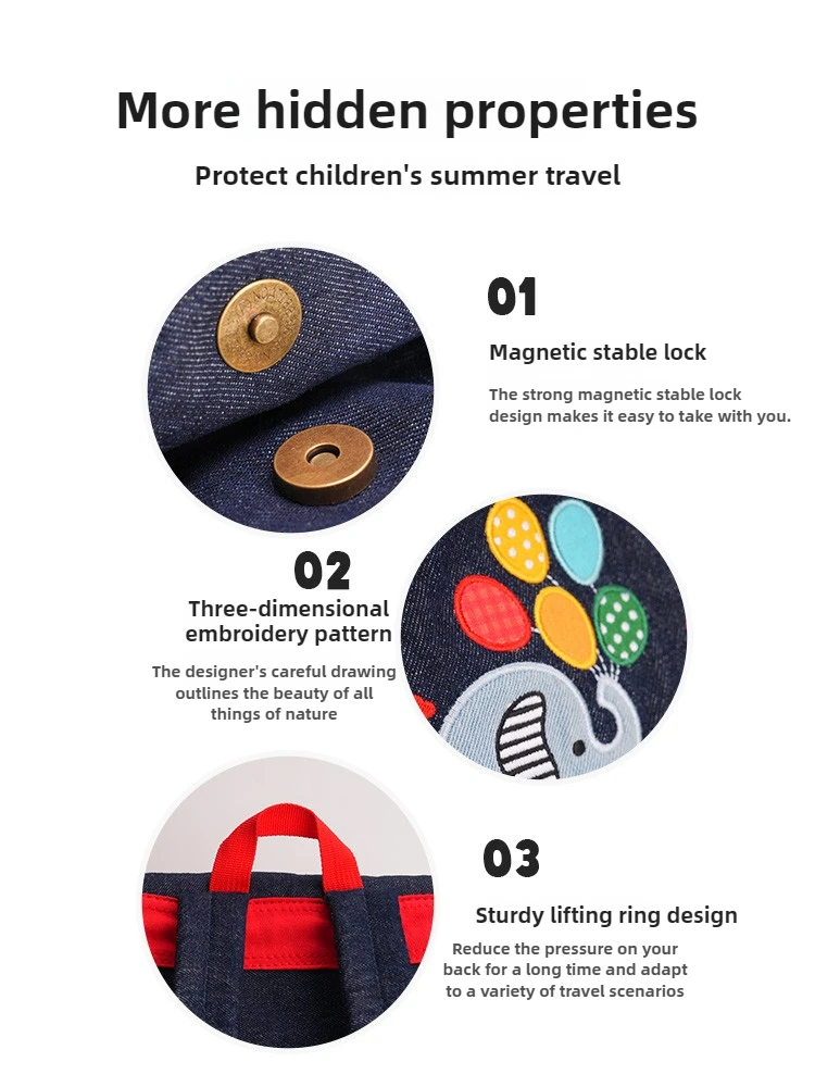 Children's schoolbag cute denim cartoon going out little backpack girl kindergarten boy traveling shoulders