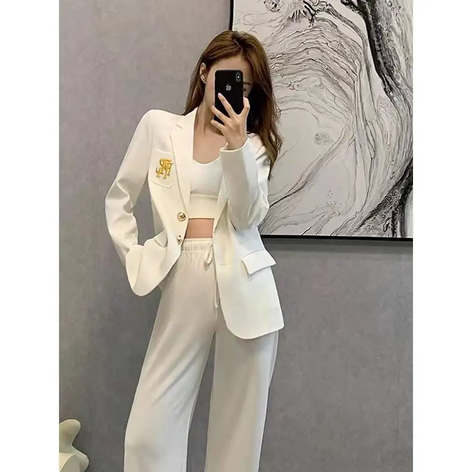 Letter Embroidered Suits Tops For Women\'s 2023 High-end Blazers Coat Temperament Elegant Business Female Clothing Slimming