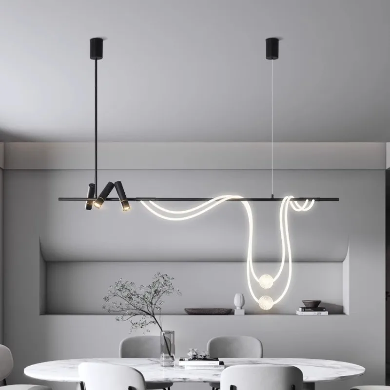 Simple Line Acrylic Pendant Lamp Metallic Luster Household Decoration Restaurant Kitchen Island Irregular Arc Line Hanging Light