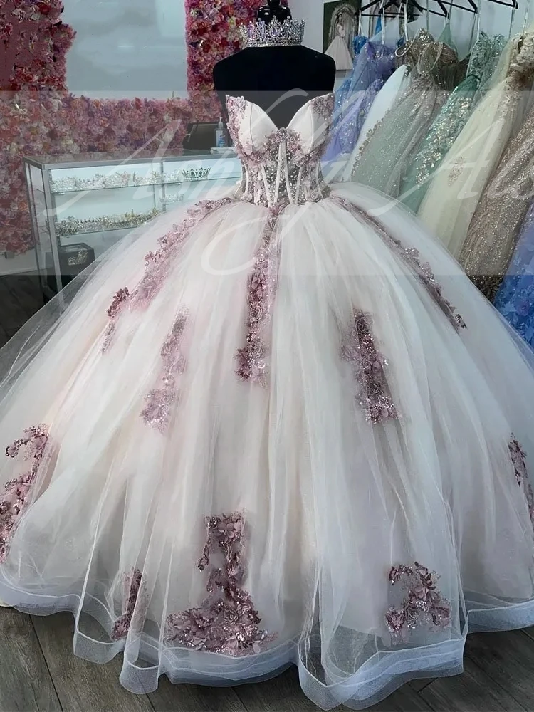 AAQ19 Aangepaste Prinses 14 15 Meisje Verjaardagsfeestje Jurk V-hals Kralen Applique Puffy Vrouwen Prom vestidos de 15 quinceañera