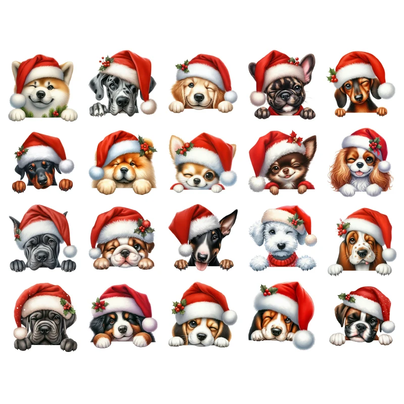 Kids Hide-and-seek Dog Christmas Iron On Heat Transfer Sticker For Clothes Pinted Vinyl Thermal Appliques Washable T-Shirt Decal