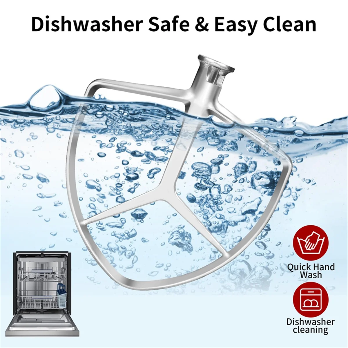 Batedor plano de aço inoxidável ABJZ para misturadores de suporte com tigela de 7QT, acessório de substituição de qualidade alimentar, seguro para máquina de lavar louça