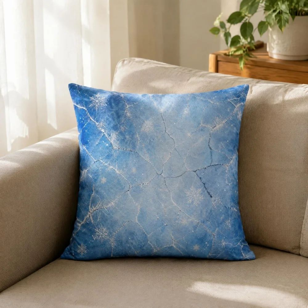 Blue Ice Crack Snowflake Square Throw Pillow Winter Frozen Ice Texture Decorative Cushion for Sofa Bedroom Holiday Home Decor