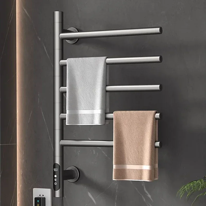 Electric Heated Towel Rail for Bathroom 304 Stainless Steel Electric Rack Timing Towel Radiator with 180 Rotation