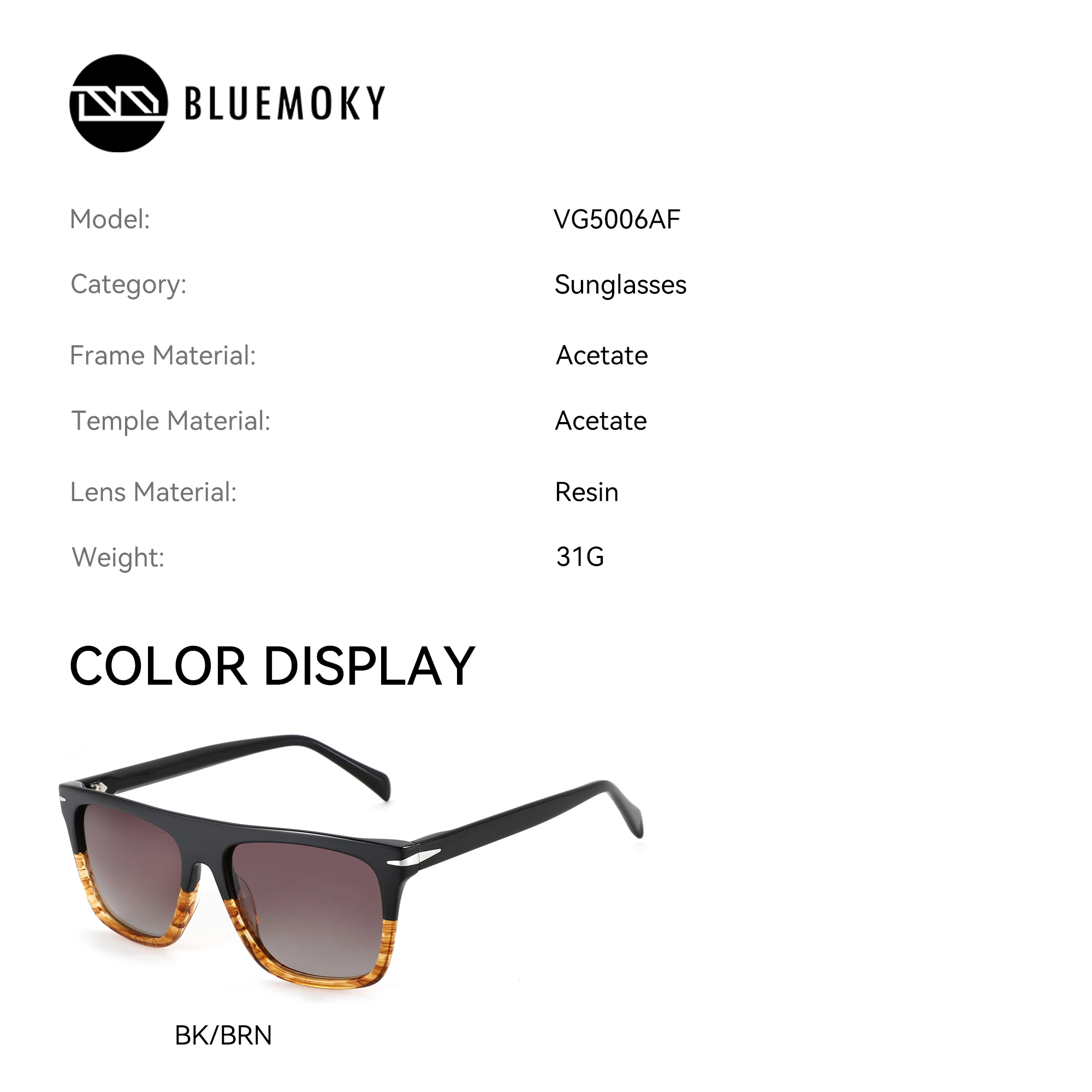 BLUEMOKY XL Size Popular Square Polarized Prescription Sunglasses For Men Trendy Acetate UV400 Progressive Optical Sun Glasses