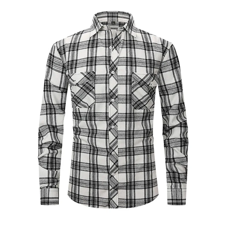 

American Size Flannel Autumn/winter Long-sleeved Men's Shirt Casual Business Non-ironing Red Plaid Big Size Slim