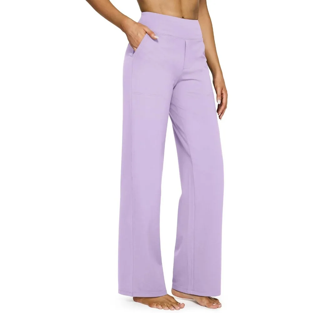 

(Фиолетовые) Брюки для йоги Женские широкие брюки с карманами Эластичное платье с высокой талией Повседневные спортивные штаны для миниатюрных/обычных/высоких