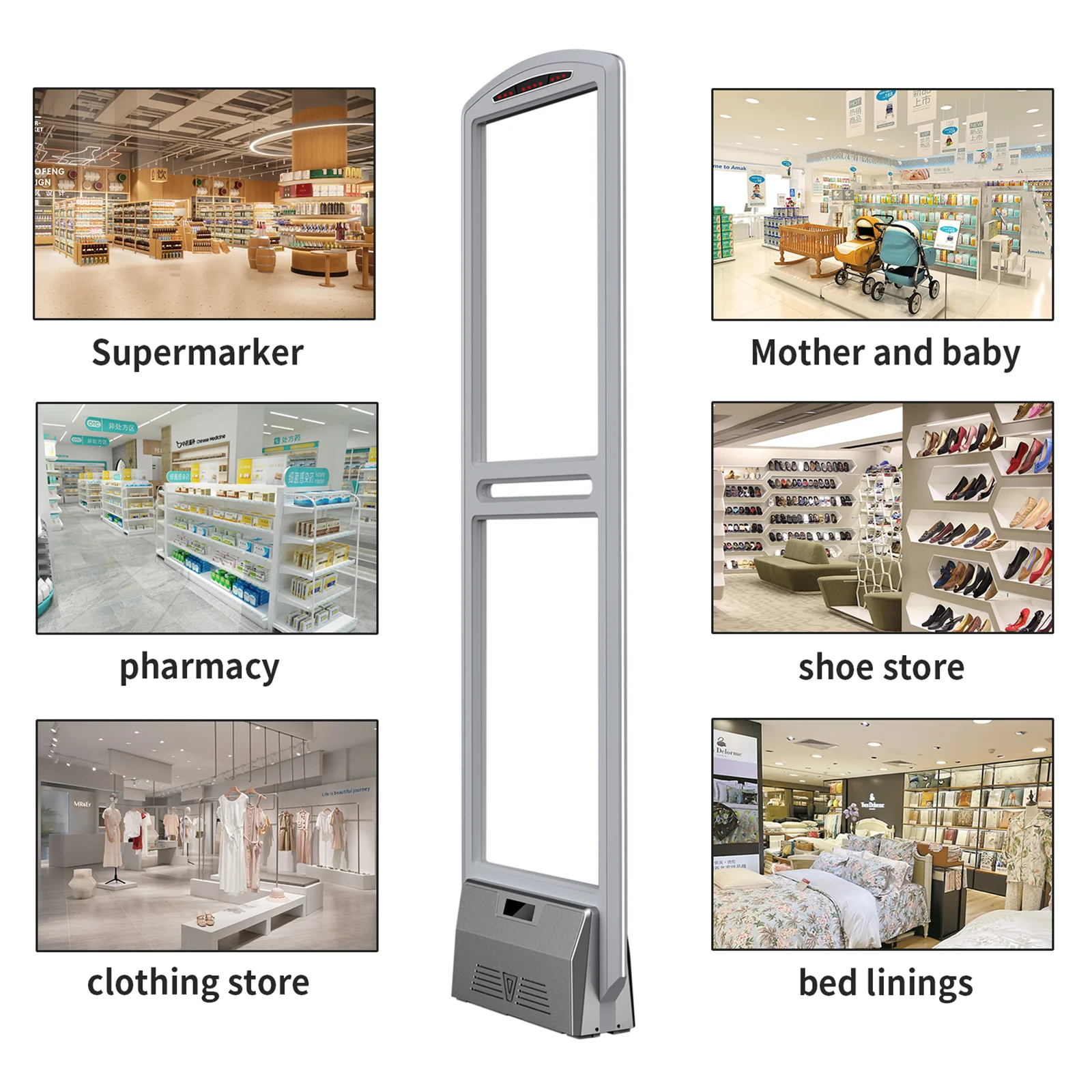 ประตูรักษาความปลอดภัย AM 58kHz ที่ได้รับการปรับปรุง ระบบ EAS สําหรับอุปกรณ์ป้องกันการโจรกรรมป้องกันการสูญเสียซูเปอร์มาร์เก็ตสําหรับร้านค้าปลีกป้องกันการโจรกรรม