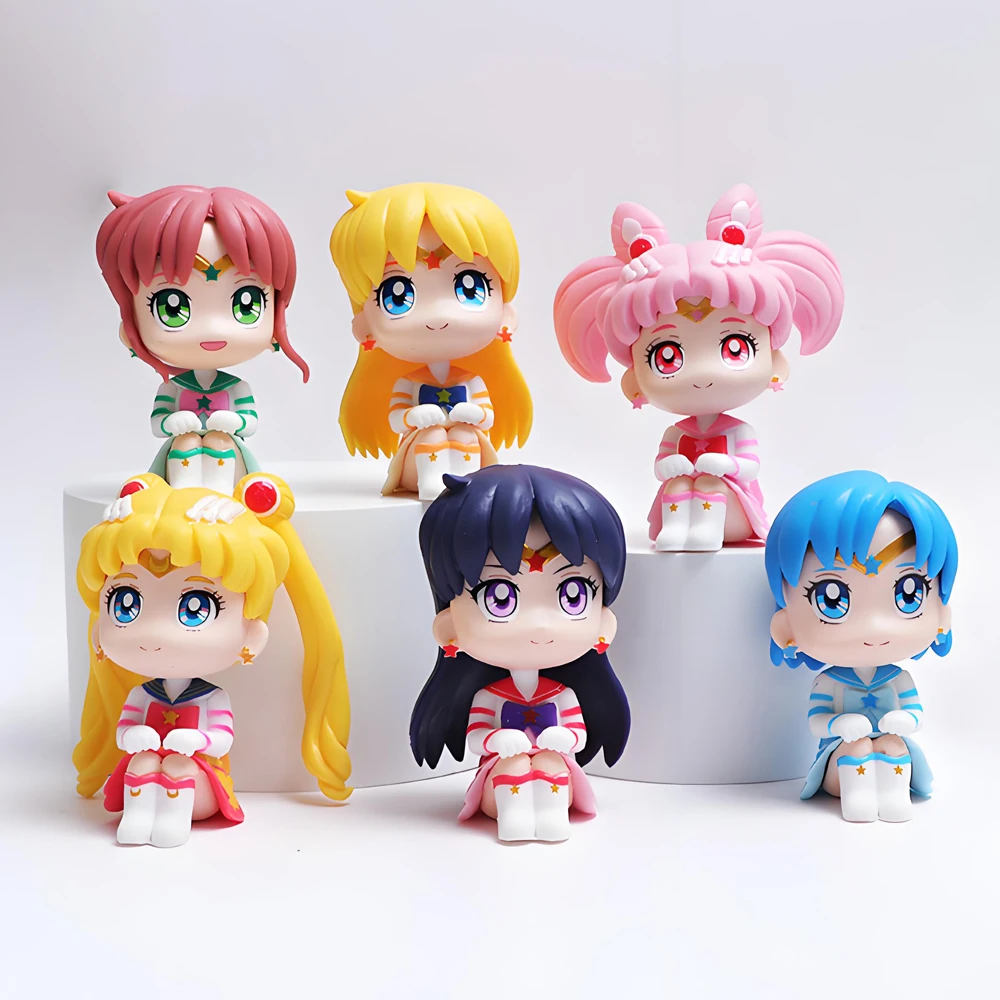 6 stks/set Pretty Guardian Sailor Moon 7 cm Anime Figuur Tsukino Usagi Chibiusa Hino Rei Kino Makoto Beeldje Machine ds en y