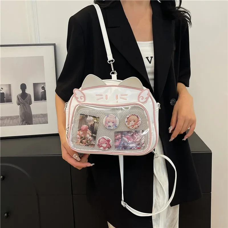 Richme Aesthetic Y2K Women Ita Backpacks Cartoon Cat Embroidered Crossbody Shoulder Bags Subculture Large Capacity Bolso Mujer