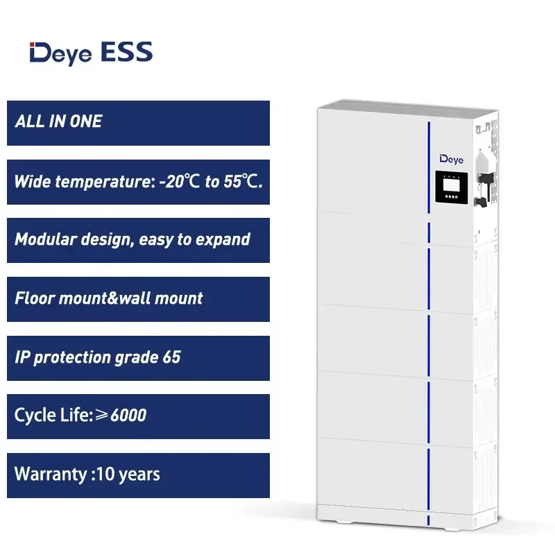 Deye AI-W5.1-ESS All-in-One Energy Storage System Single Phase Hybrid Inverter with 48V LiFePO4 Battery IP65 5KW 6KW 8KW
