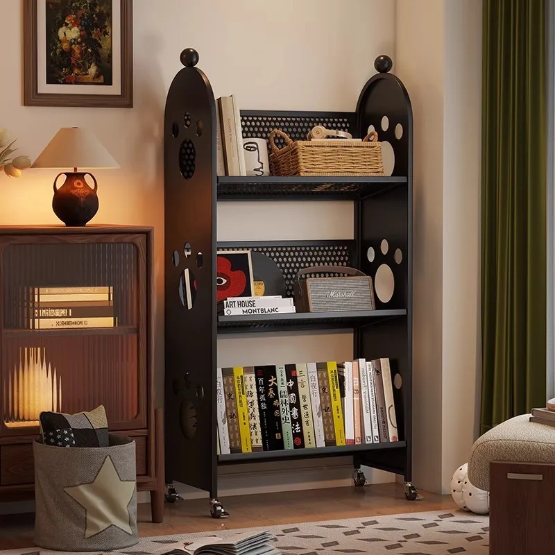 

Retro wrought iron bookshelf floor partition shelf home office light luxury movable display storage rack
