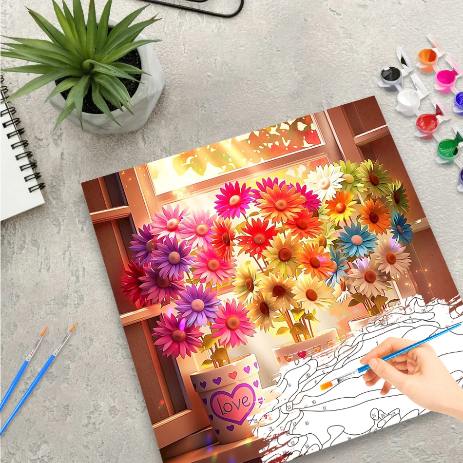 

GATYZTORY Colorful Flowers Painting By Numbers Painting Decor Diy Gift Flower Craft Supplies Home Wall Art Decor Decorative Pain